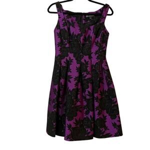 Jill Stuart Purple Floral Jacquard A Line Dress Womens 4 Sleeveless Mini Formal